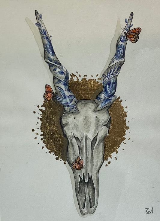 Eland skedel met delft horings (Afrikaans: Eland skull with delft horns)