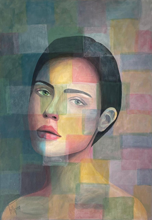 Face with coloured blocks