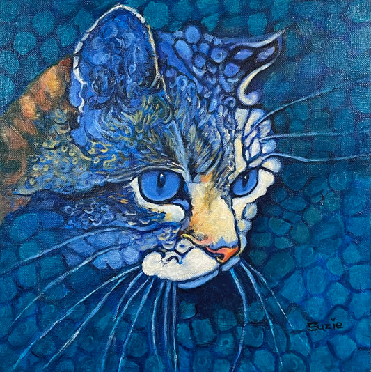 Cat in shades of blue